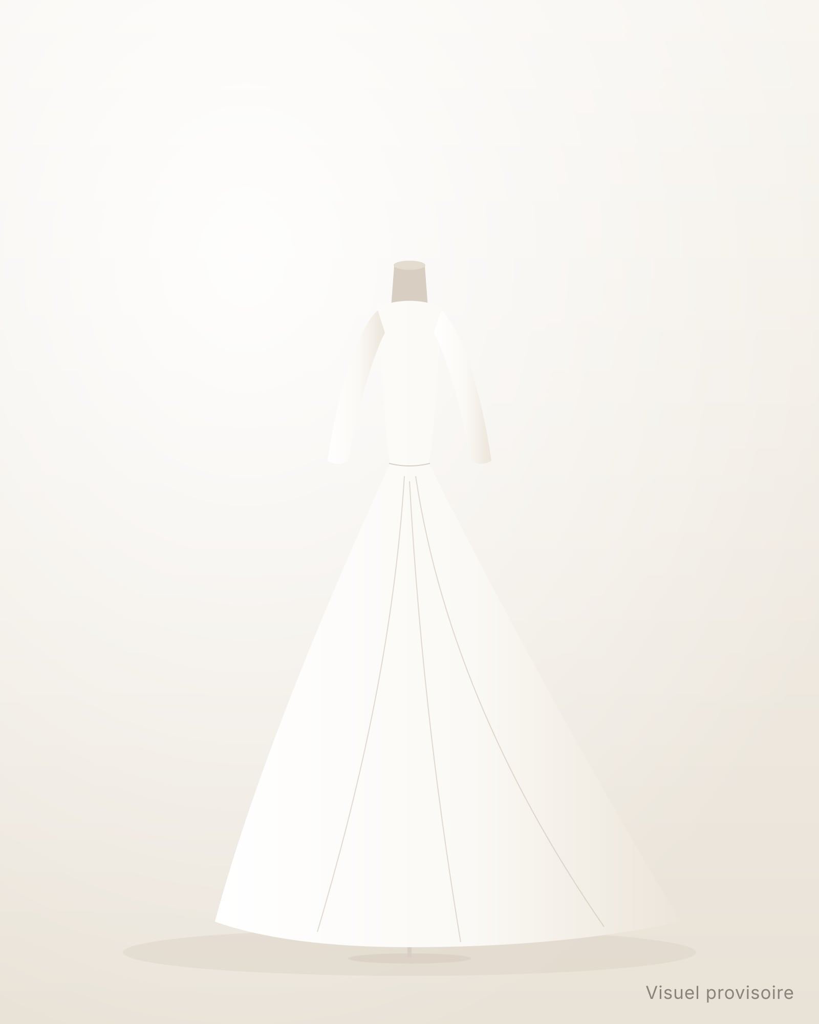 Visuel provisoire : silhouette de robe à manches et traîne sur mannequin